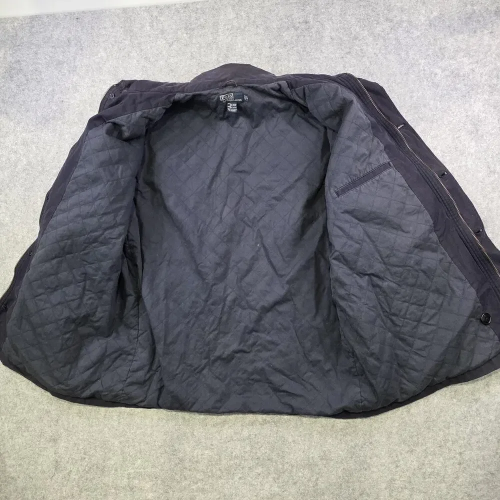 VTG Polo Ralph Lauren‎ Jacket Mens XL Blue Quilted Canvas Full Zip Button Coat